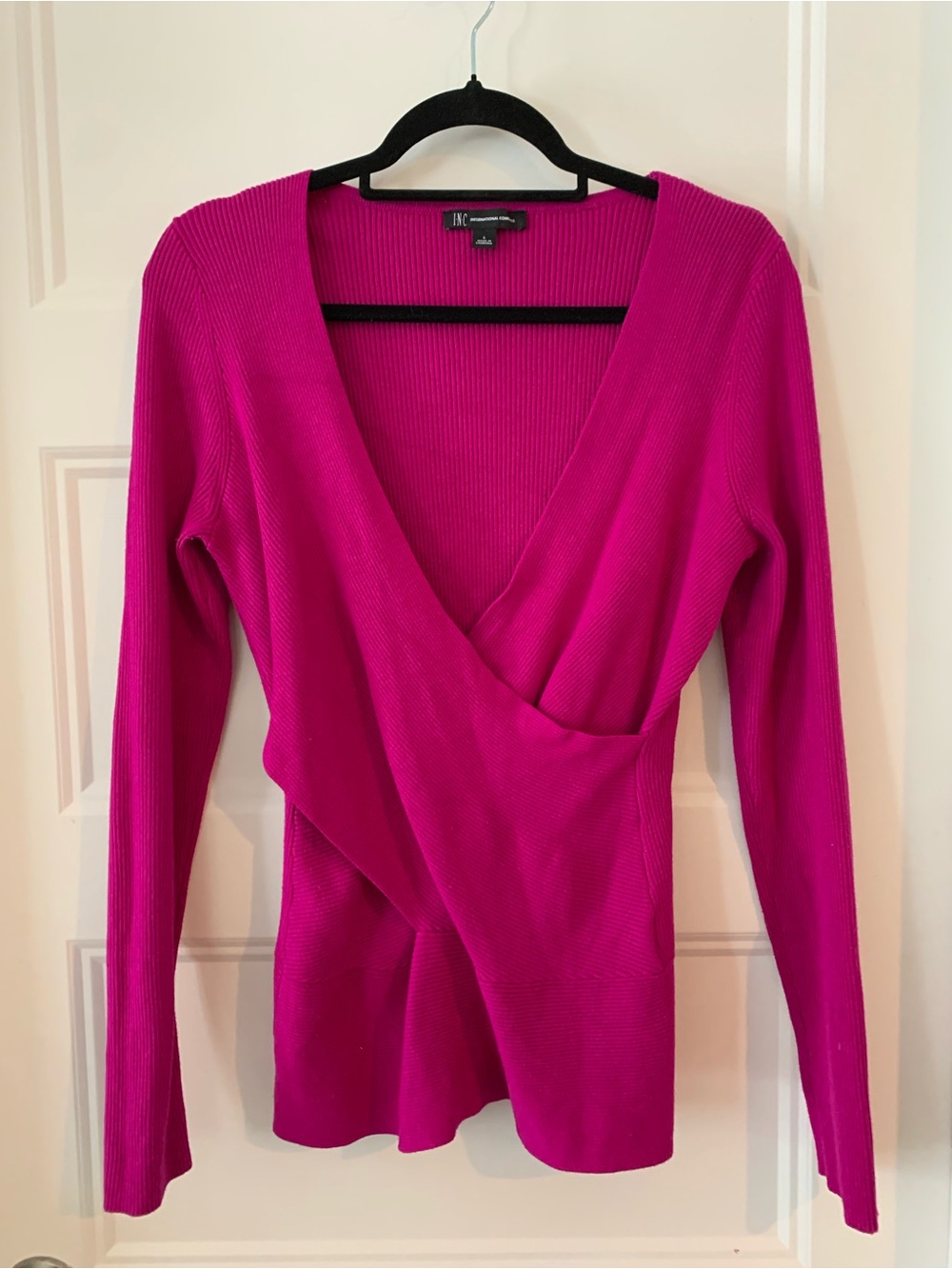 INC International Concepts Women's Hot Pink Wrap-Front Ribbed Sweater